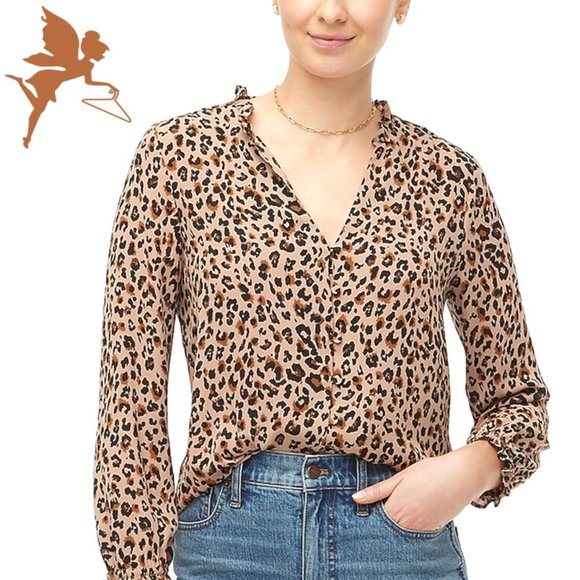 J. Crew Tops - NWT J.CREW Printed Leopard Ruffleneck Top